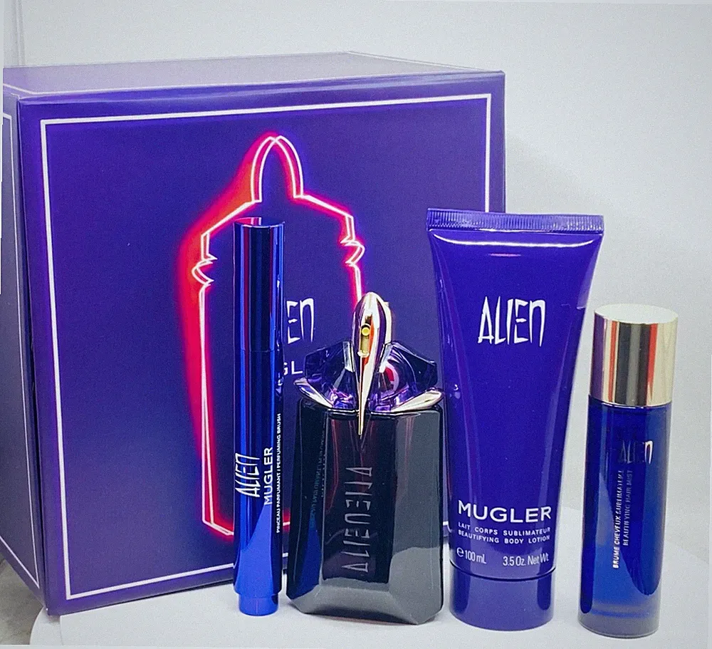Alien Mugler Edp, Perfuming Brush, Hair Mist & Body Lotion Set New In Box