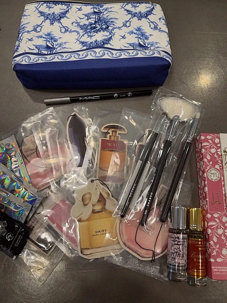 Assorted MAC Makeup & Fragrance Lot, Makeup Bag, Brushes, 12ml Roll-On Oils