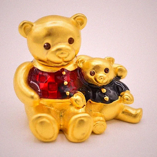 Estee Lauder EMPTY Compact Solid Perfume Brushed Gold Hugging Teddy Bears Rare