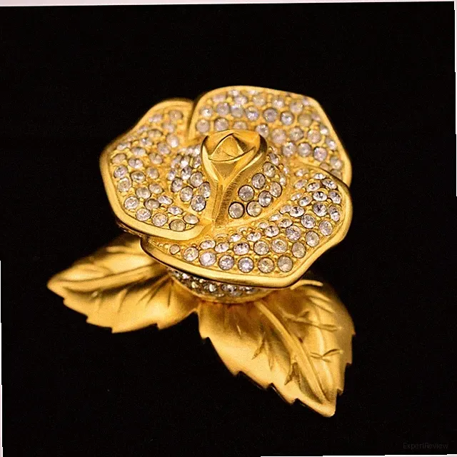 Estee Lauder EMPTY Compact Solid Perfume Rhinestone Crystal Brushed Gold Rose
