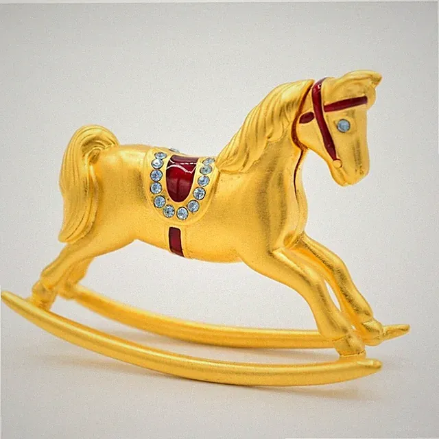 Estee Lauder EMPTY Compact Solid Perfume Rocking Horse Brushed Gold RARE