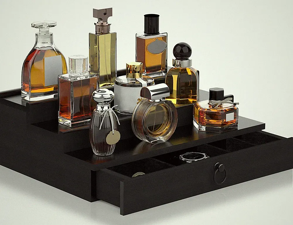 upcessory Cologne Organizer for Men, 3 Tier Wood Perfume with Black