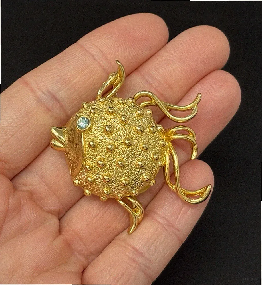 Vintage 70's Fuller Brush Puffer Fish Perfume Solid Brooch Pin Locket Orig. Box