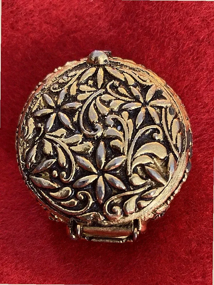 Vintage Art Nouveau Gold Tone Solid Perfume Trinket Box 1.5” Fuller Brush