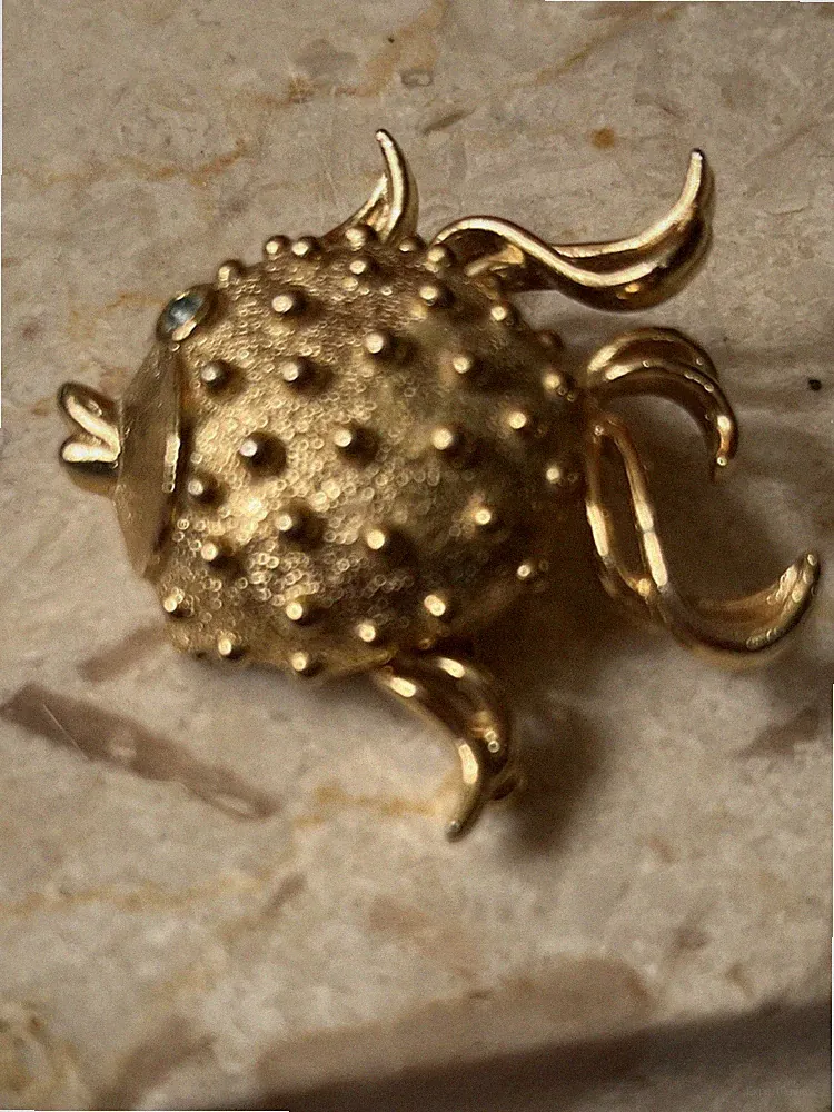 Vintage Fuller Brush Co. Solid Perfume Compact Fish Brooch Pin