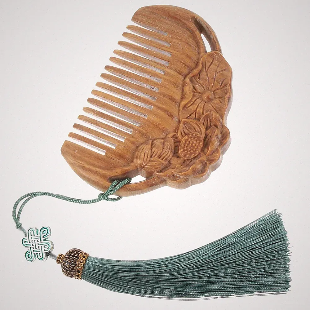 Wooden Scent Comb with Fine Tooth, Scalp Massaging Features - Sandal Wood Design